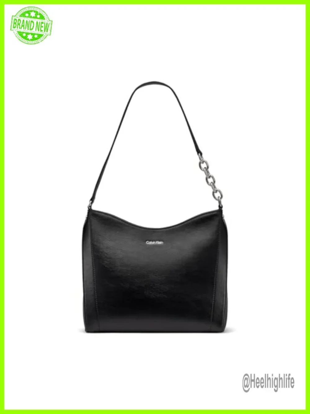 Vegan Leather Chain Hobo Shoulder Bag with Zip and Slip Pockets